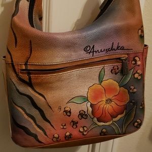 Anuschka handpainted brown leather bag